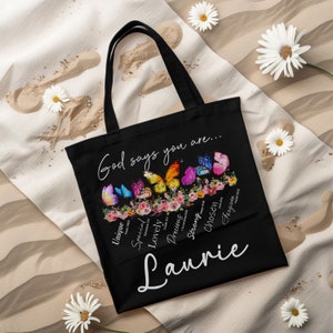 Christian Canvas Tote Bag Personalized Bible Verse Gift For Friend Custom Butterfly Tote Bag For Bible Study Bag Religious Gift For Daughter