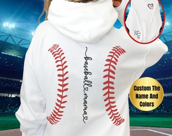Baseball Mom Sweatshirt With Kids Names Custom Baseball Long Sleeve Print Hoodie Personalized Cool Baseball Mama Minimalist Mothers Day Gift