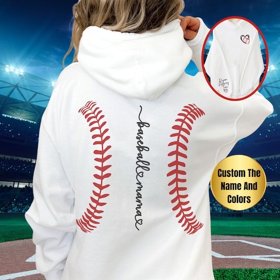 Personalized Baseball Mom Hoodie with Kids' Names On Sleeve Custom Baseball Mama Gift