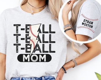 Custom T-ball Mom Shirt Retro Tball T-Shirt For Mama With Kids Names Personalized Baseball Mom Tshirt Game Day Shirt Gift For Mothers Day