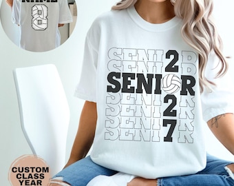Personalized Senior Volleyball Shirt Custom Name And Number Comfort Colors Volleyball Senior T-Shirt 2027 Senior Night Gift