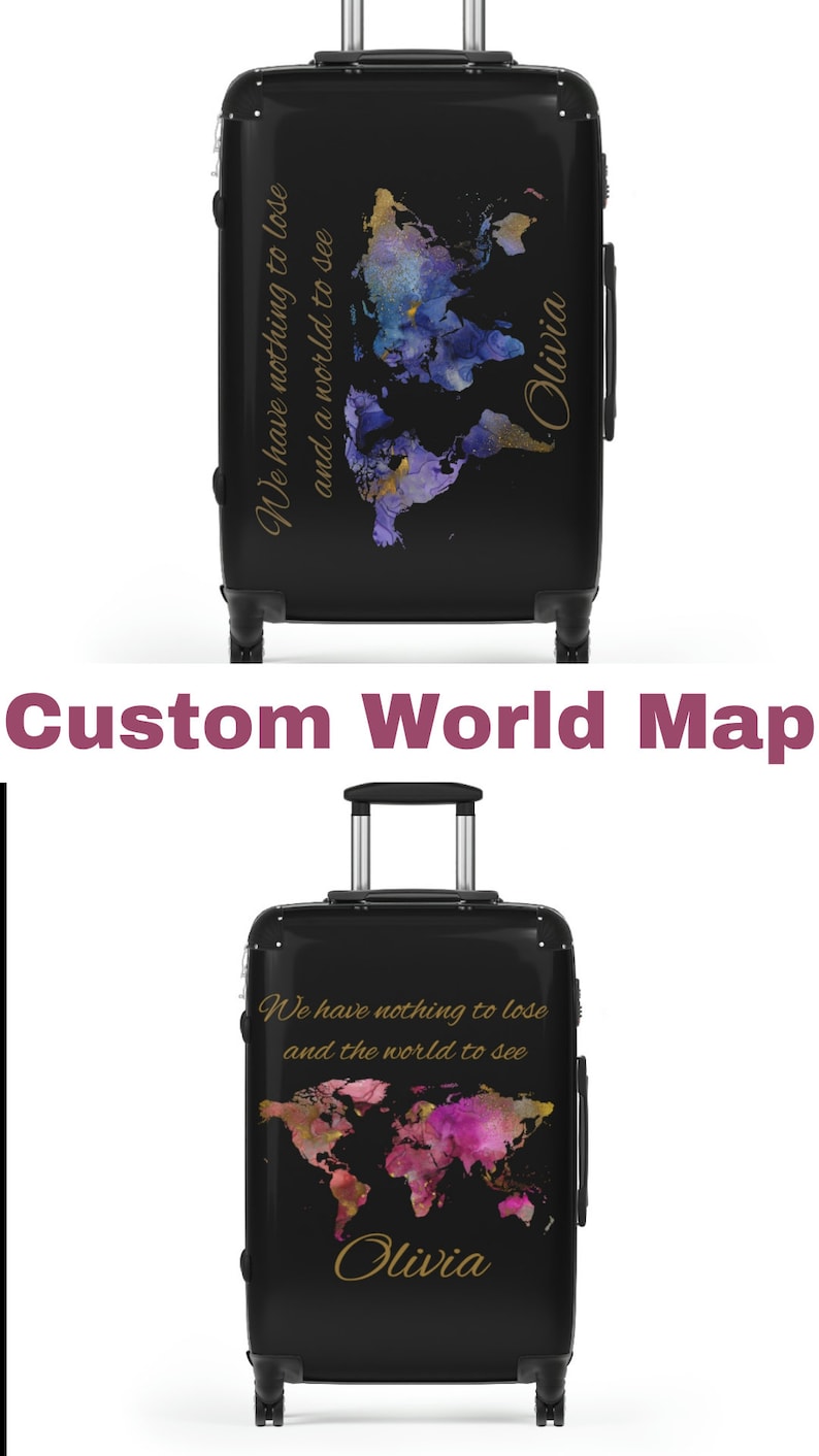 Personalized Travel Bag Luggage Roller Bag Custom Name Cabin Bag World Map Travel Bag With Wheel Roller Bag Medium Personalize Large Luggage image 10
