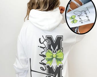 Personalized Tennis Mom Hoodie: Custom Name Sleeve, Coquette Bow
