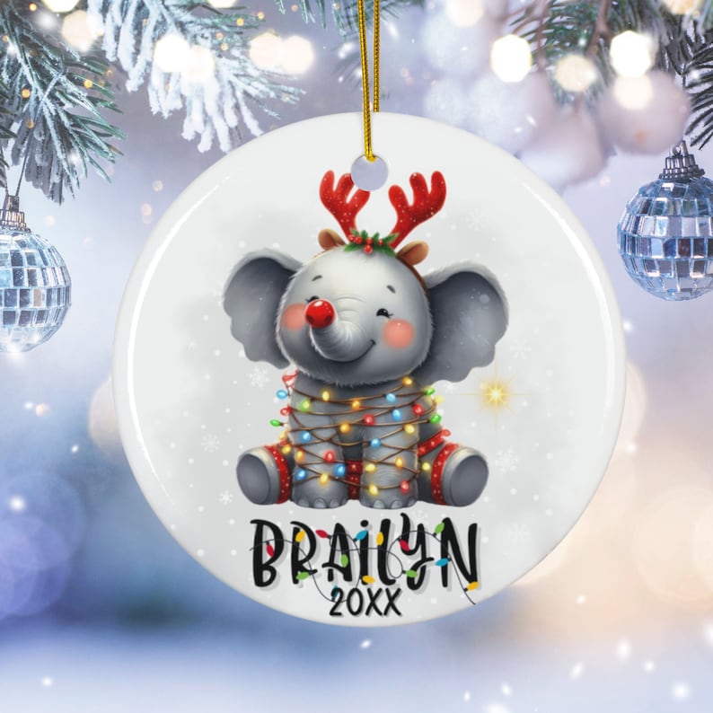 Custom Kid Elephant Christmas Ornament Personalized Name Animal