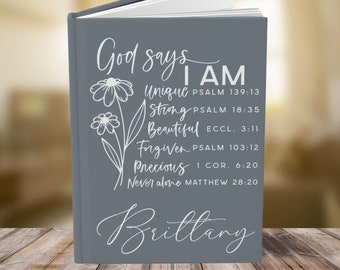 Affirmation Journal Personalized Christian Women's Notebook Custom Christian Graduation Gift Bulk Journal Prayer Bible Study God Say Diary