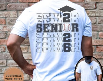 T-shirt de baseball personnalisé senior 2026 : nom et numéro personnalisés