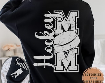 Personalized Hockey Mom Sweatshirt, Custom Kid Name Sleeve