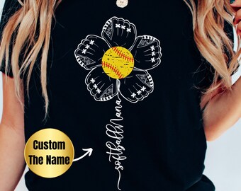 Custom Softball Nana Shirt, Flower Design, Personalized Family Tee