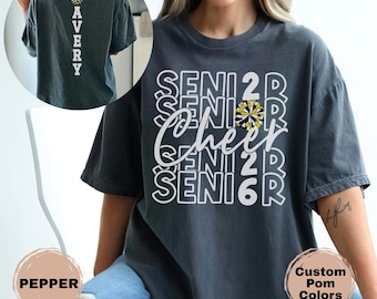 Custom Senior Cheerleader Shirt Personalized Comfort Colors T-Shirt With Name and School Colors Class of 2027 Senior Night Gift