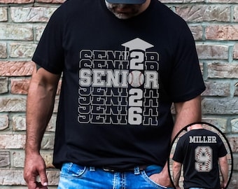T-shirt de baseball personnalisé senior 2026, nom et numéro personnalisés