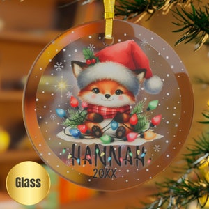 Custom Fox Christmas Ornament Personalized Woodland Animal Ornament For Boy Cute Girl Fox Ornament Christmas Keepsake With Name And Date