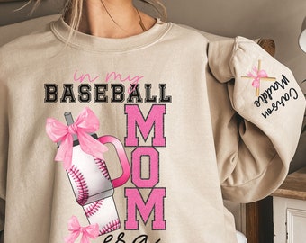 Custom Baseball Mom Sweatshirt In My Baseball Mom Era Crewneck Coquette Game Day Pullover Personalized Kid Name Pink Shirt Mothers Day Gift