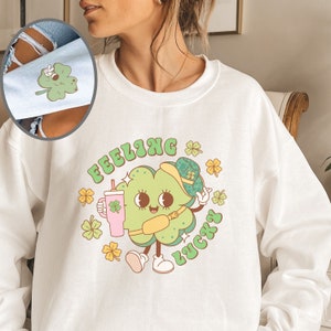 Saint Patricks Day Sweatshirt For Women Lucky Crewneck Long Sleeve Print Shamrock Shirt Funny Irish Sweatshirt  Cute St Paddys Day Shirt
