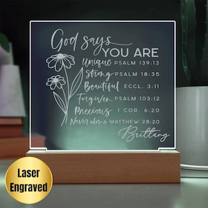 Personalized Bible Verse LED Light Gift Custom Night Light Modern Bible Verse Home Decor New Home Gift God Says You Are Christian Graduation