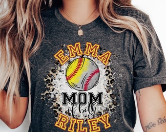 Personalized Baseball Softball Mom T-Shirt, Leopard Print Ballpark Mama