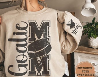 Personalized Goalie Mom Sweatshirt, Hockey Mama Game Day Crewneck Custom Name And Number