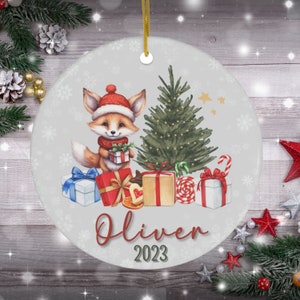 Custom Fox Christmas Ornament For Kids Cute Woodland Animal Christmas Keepsake For Girls Yearly Ornament Gift With Name And Date For Boy