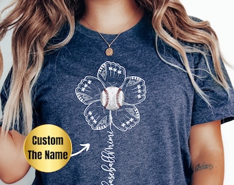 Personalized Baseball Mimi Shirt, Flower Design, Gift For Grandma