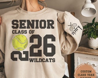 Custom Tennis Sweatshirt For Senior Personalized Senior Tennis Crewneck Tennis Senior Night Gift 2026 Tennis Senior Team Mascot Shirt