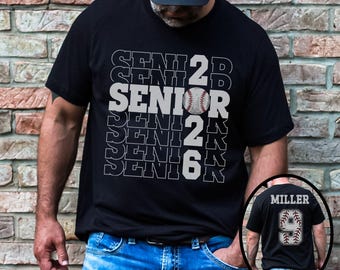 T-shirt de baseball personnalisé senior 2026 : nom et numéro personnalisés
