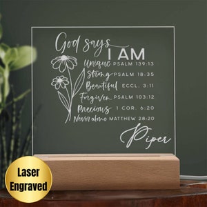 Personalized Bible Verse Gift LED Light Custom Night Light Modern Bible Verse Home Decor New Home Gift God Says I Am Christian Graduation