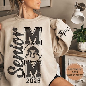 Custom Senior Wrestling Mom Sweatshirt 2027 Personalized Wrestling Senior Mom Crewneck Sweater Name Matching Senior Night Gift For Mom Squad