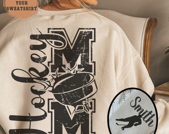 Personalized Hockey Mom Sweatshirt: Custom Kid Name, Game Day Crewneck