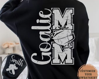 Personalized Goalie Mom Sweatshirt, Hockey Mama Game Day Crewneck Custom Name And Number
