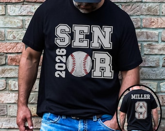 T-shirt de baseball personnalisé senior 2026, nom et numéro