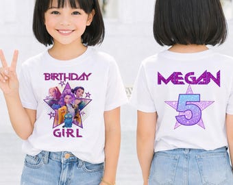Custom Huntrix Birthday Girl Shirt, Personalized Kpop Fan Tee, Kids Party Outfit
