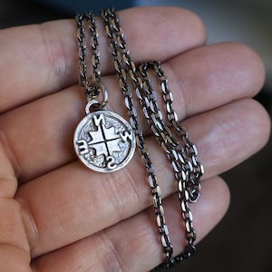 Rustic Handmade Solid Silver Compass Pendent Necklace