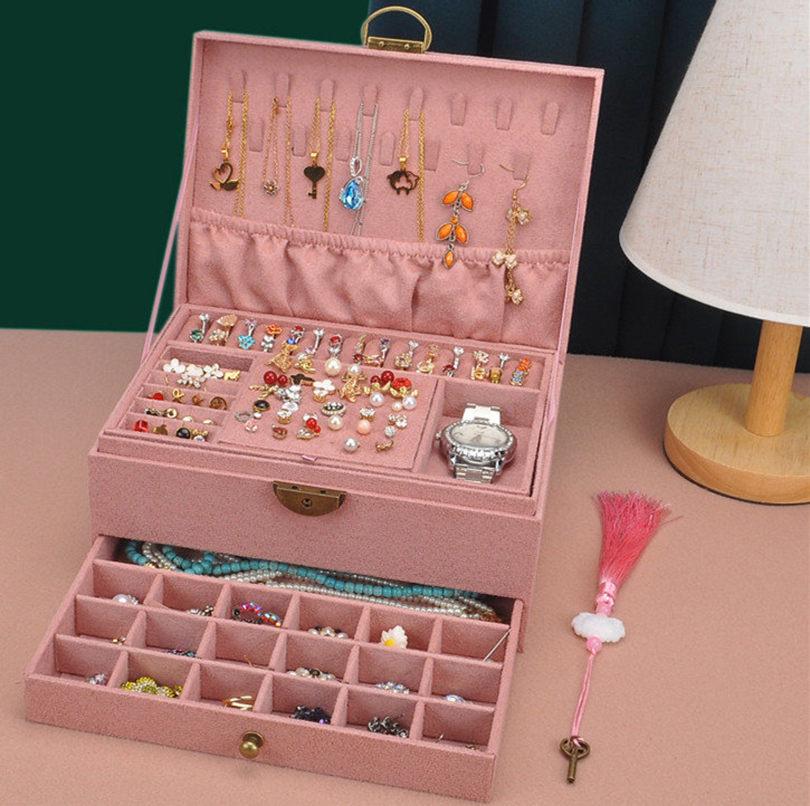 3 Layer Jewelry Organizer Box Velvet Jewelry Boxes Suede Etsy