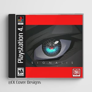 May include: A PlayStation 4 game case with a red background and a black border. The game title is "SIGNALIS" in white text. The cover art features a close-up of a stylized eye with a blue and green iris. The ESRB rating of "Mature 17+" is displayed in the bottom left corner.