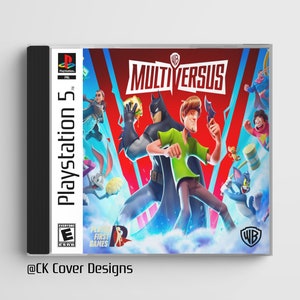 May include: A PlayStation 5 game case cover featuring a red and blue background with the text "MultiVersus" in white. The cover features characters from various Warner Bros. franchises, including Batman, Scooby-Doo, Bugs Bunny, and Tom and Jerry.