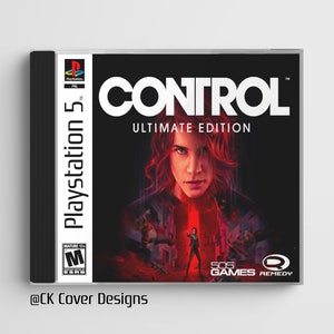 May include: A video game cover for Playstation 5 featuring the title "CONTROL ULTIMATE EDITION" in white text on a black background. The cover art features a woman with red hair looking directly at the viewer. The background is a red and black abstract design. The logos for 505 Games and Remedy Entertainment are visible in the bottom right corner.