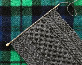 Knitting Pattern - Designed in Ireland - Traditional Irish Aran Cable Knit Scarf: Fishamble St