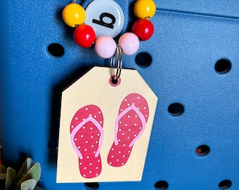 Flip flop themed Bogg Bag Charm Keychain with beads