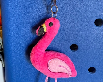 Plush Pink Flamingo Bogg bag charm with beads