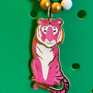 Pink tiger Bogg Bag Charm Keychain with beads