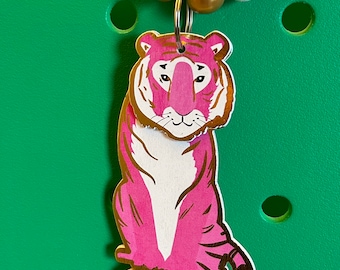 Pink tiger Bogg Bag Charm Keychain with beads