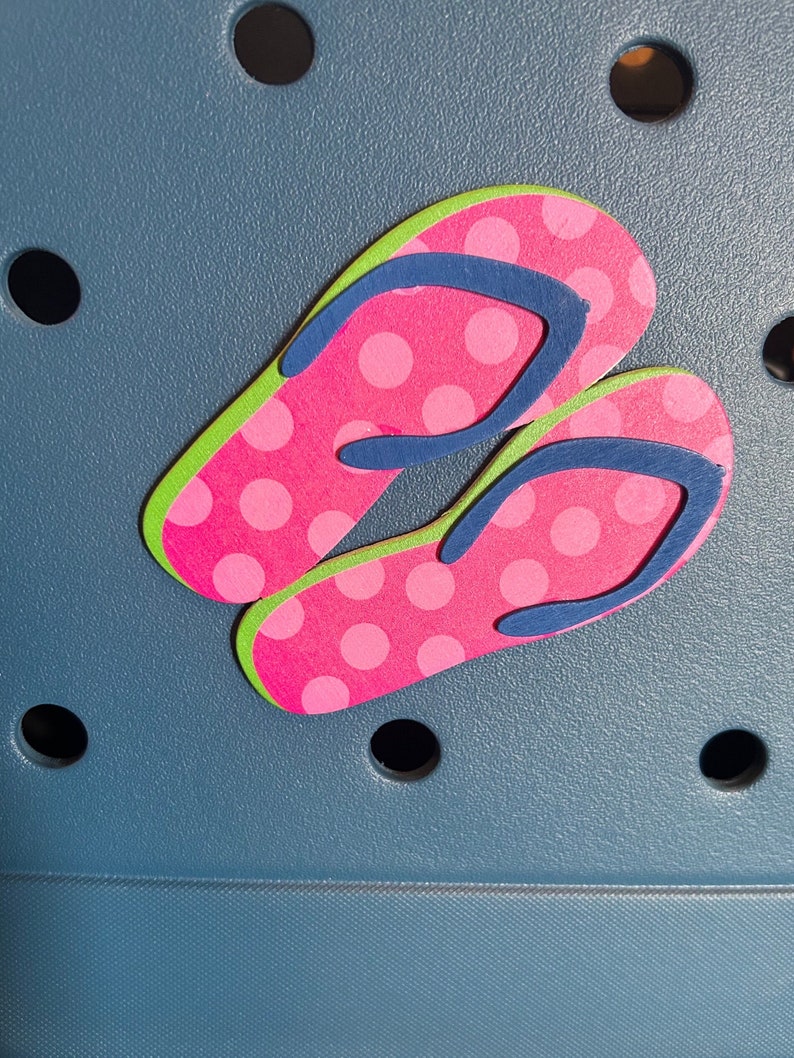 Hot pink polka dot flip flops Bogg Bag button charm image 1