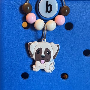 Dark and light brown faced Dog Bogg Bag Charm with Beads