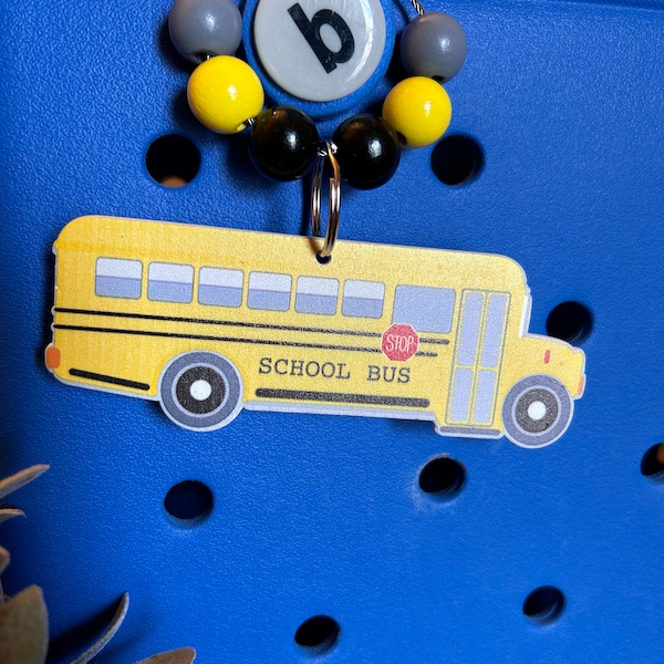 School bus Bogg Bag Charm Keychain with beads