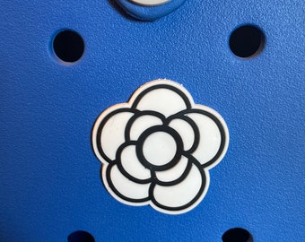 White and black flower Bogg Bag Tote Button Charm