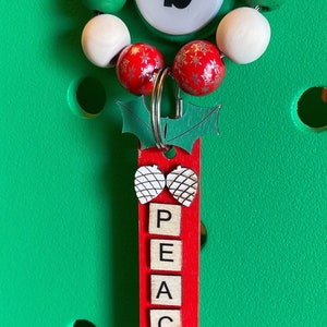 Christmas Peace Bogg Bag Charm Keychain with beads