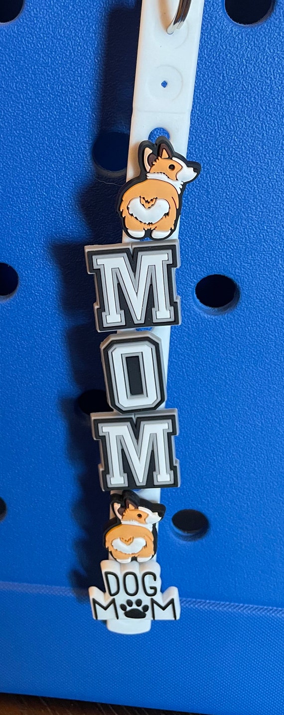 Corgi Mom themed Bogg Bag Charm Keychain with corgi, MOM and dog mom charms