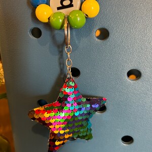 Plush sequin star Bogg bag charm with beads
