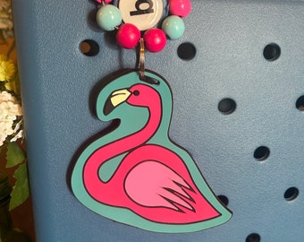 Flamingo Bogg Bag Hanging Charm with beads