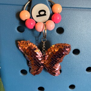 Plush sequin butterfly Bogg bag charm with beads