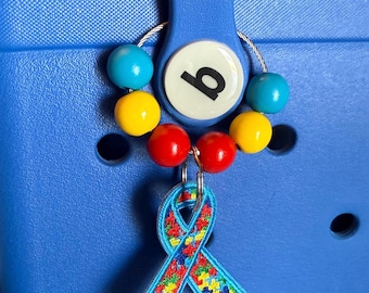 Autism awareness ribbon patch Bogg Bag Keychain with beads
